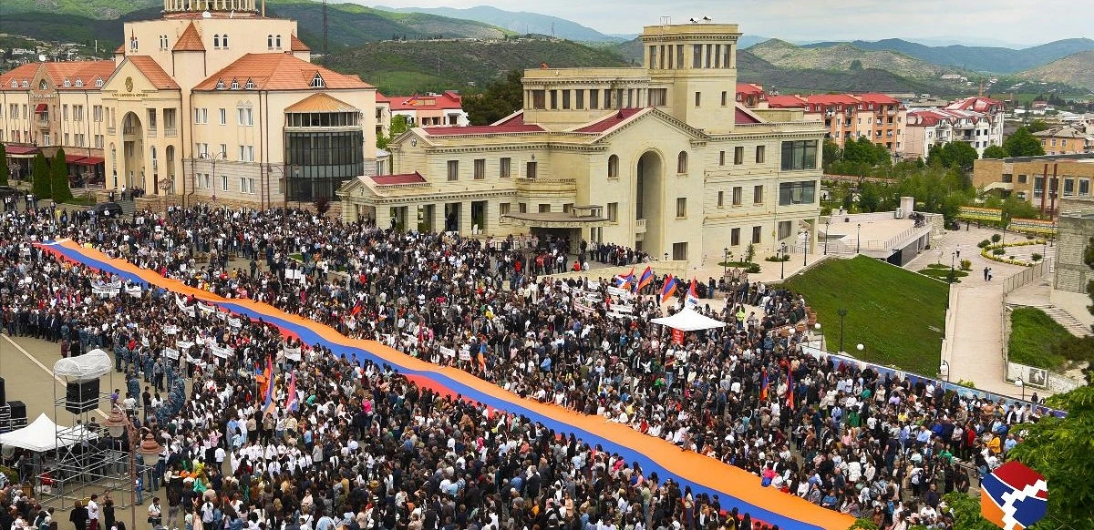 A demonstration in Stepanakert on 9 May 2023 against the blockade of Nagorno Karabakh. Artsakh Info Center
