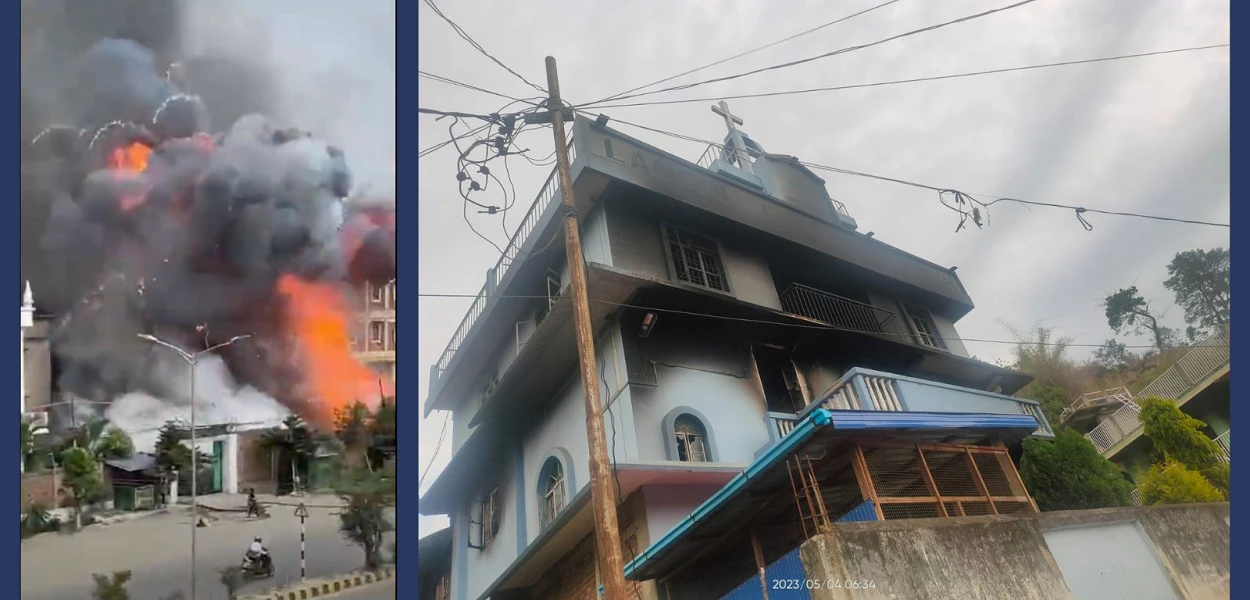 Churches in Manipur were :set on fire. csi