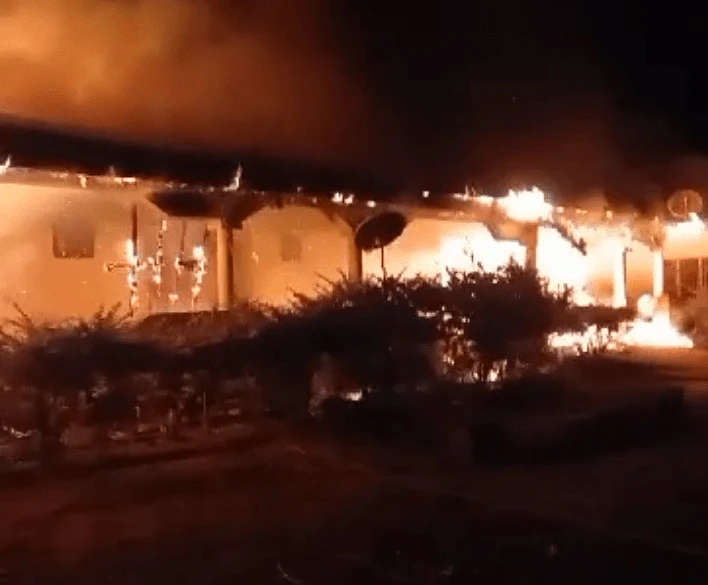 The rectory of St Raphael's Catholic Church in Fadan Kamantan was burned down. video screengrab