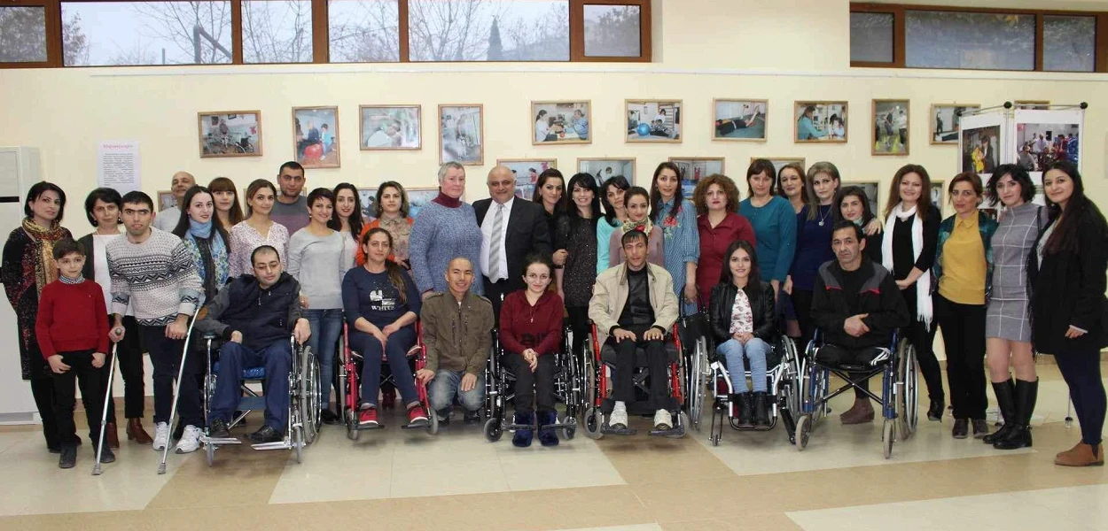 The rehabilitation team with Vardan Tadevosyan (back row, middle) and patients. the lady cox rehabilitation centre/fb