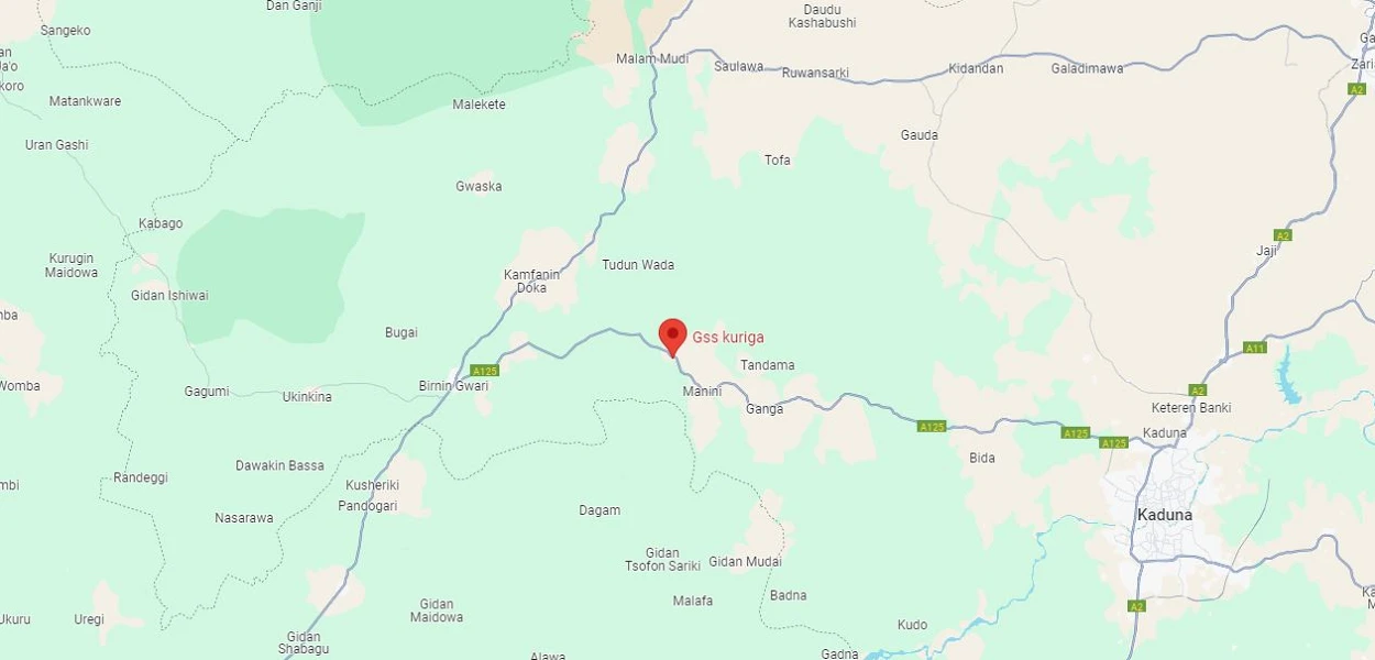 Map showing GSS school, Kuriga, Kaduna, Nigeria